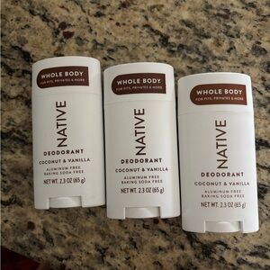 Lot of 3 Native Coconut & Vanilla Deodorant - Brown and White